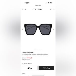 Gucci Black Square Frame Eyewear NIB